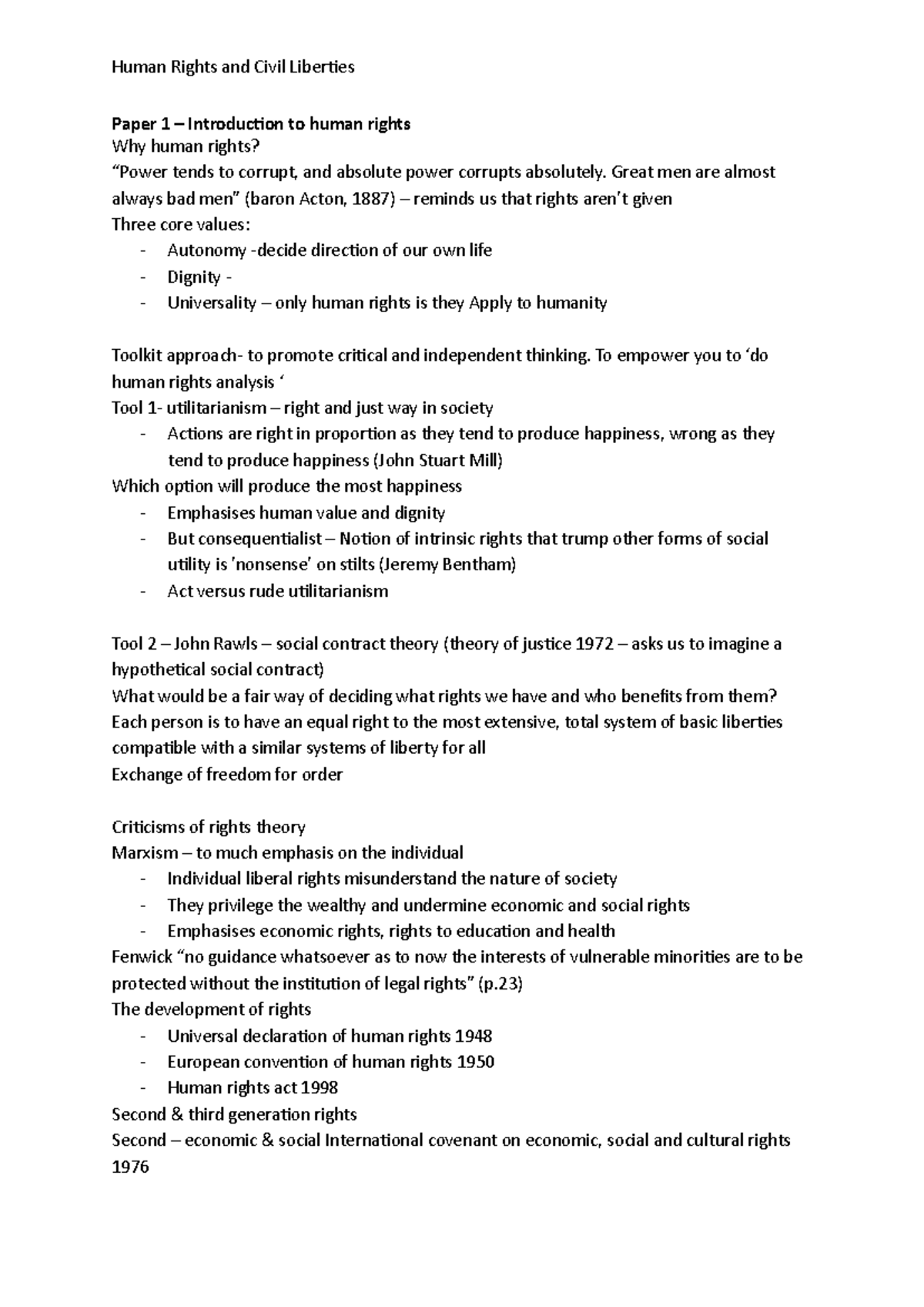 Human Rights and Civil Liberties Paper 1: Key Concepts and Legal ...