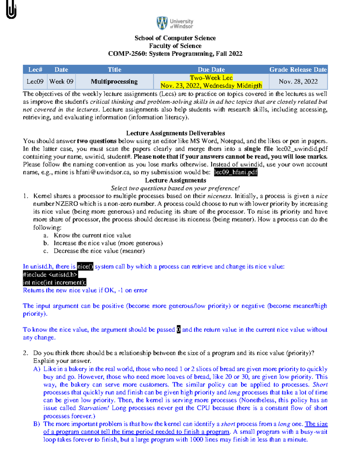 COMP-2560 Lecture Assignment 6 Detailed Answers and Explanations - Studocu