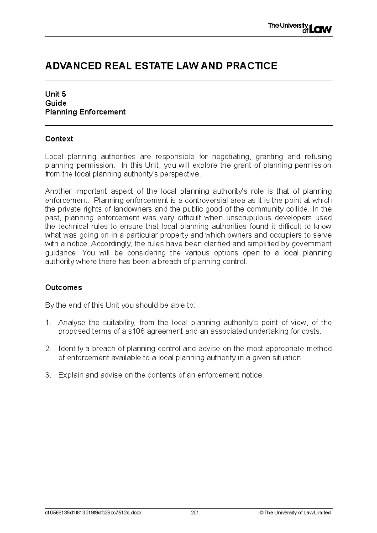 Advanced Real Estate Law: Unit 5 Guide on Planning Enforcement (WS05 ...