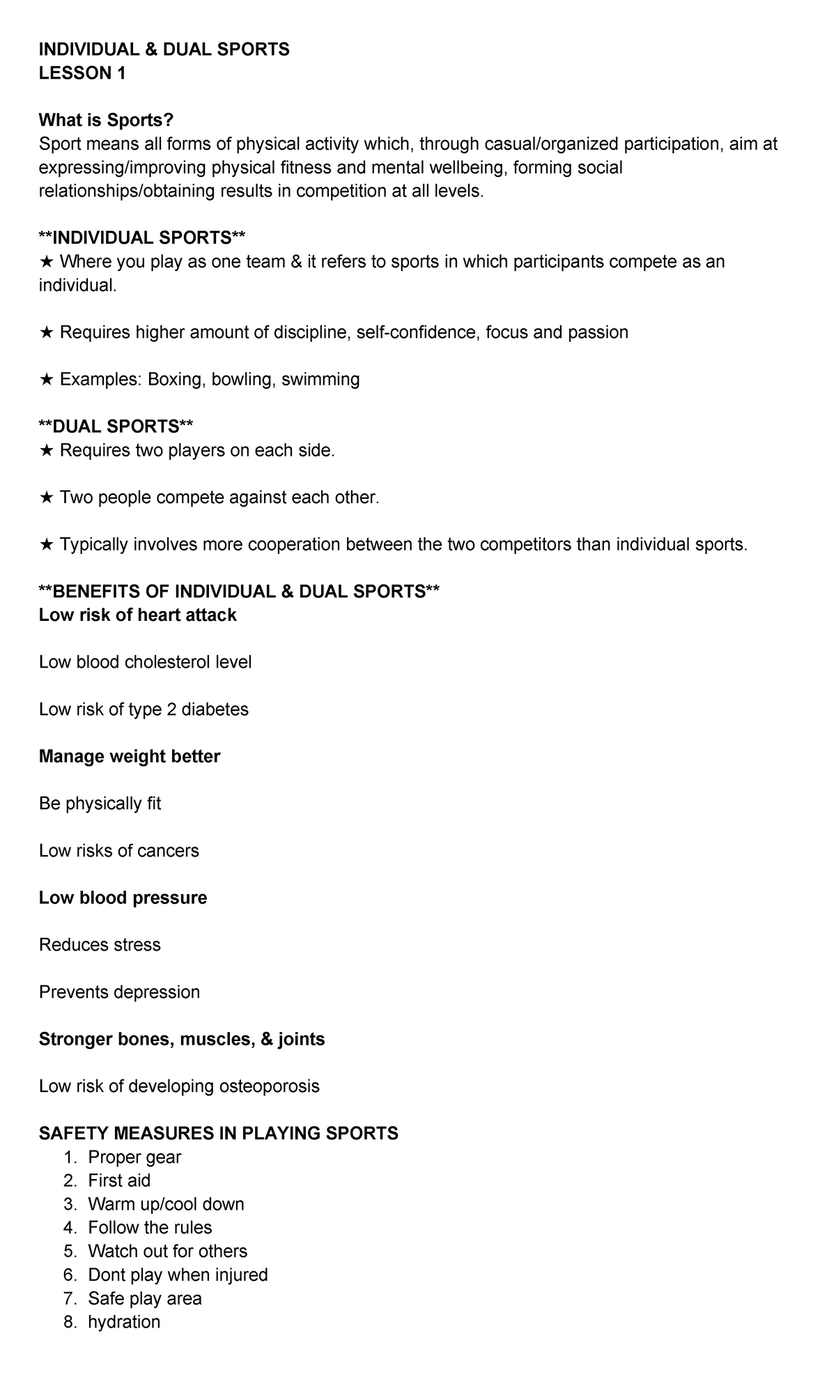 PE 101: Individual & Dual Sports - Key Concepts and Safety Measures ...