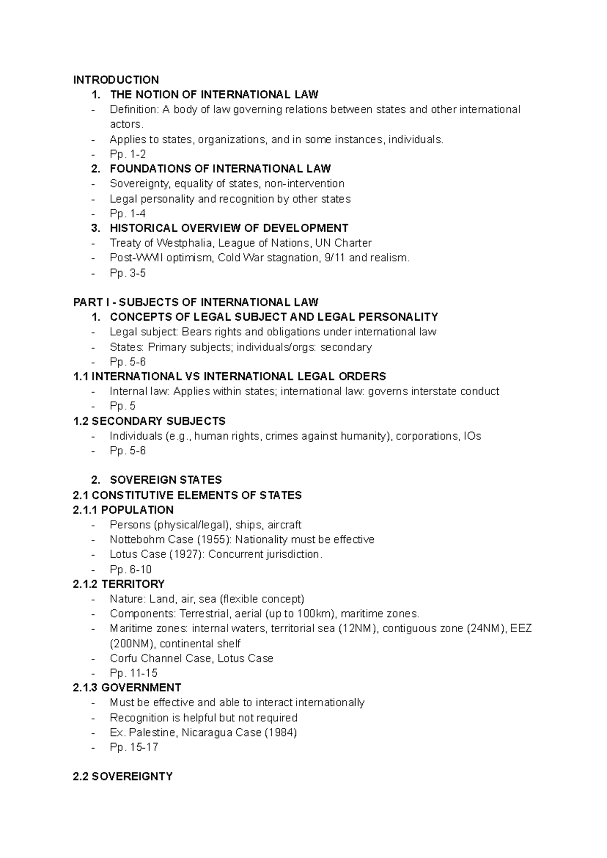 DIP 101: Outline of International Law Concepts and Principles - Studocu