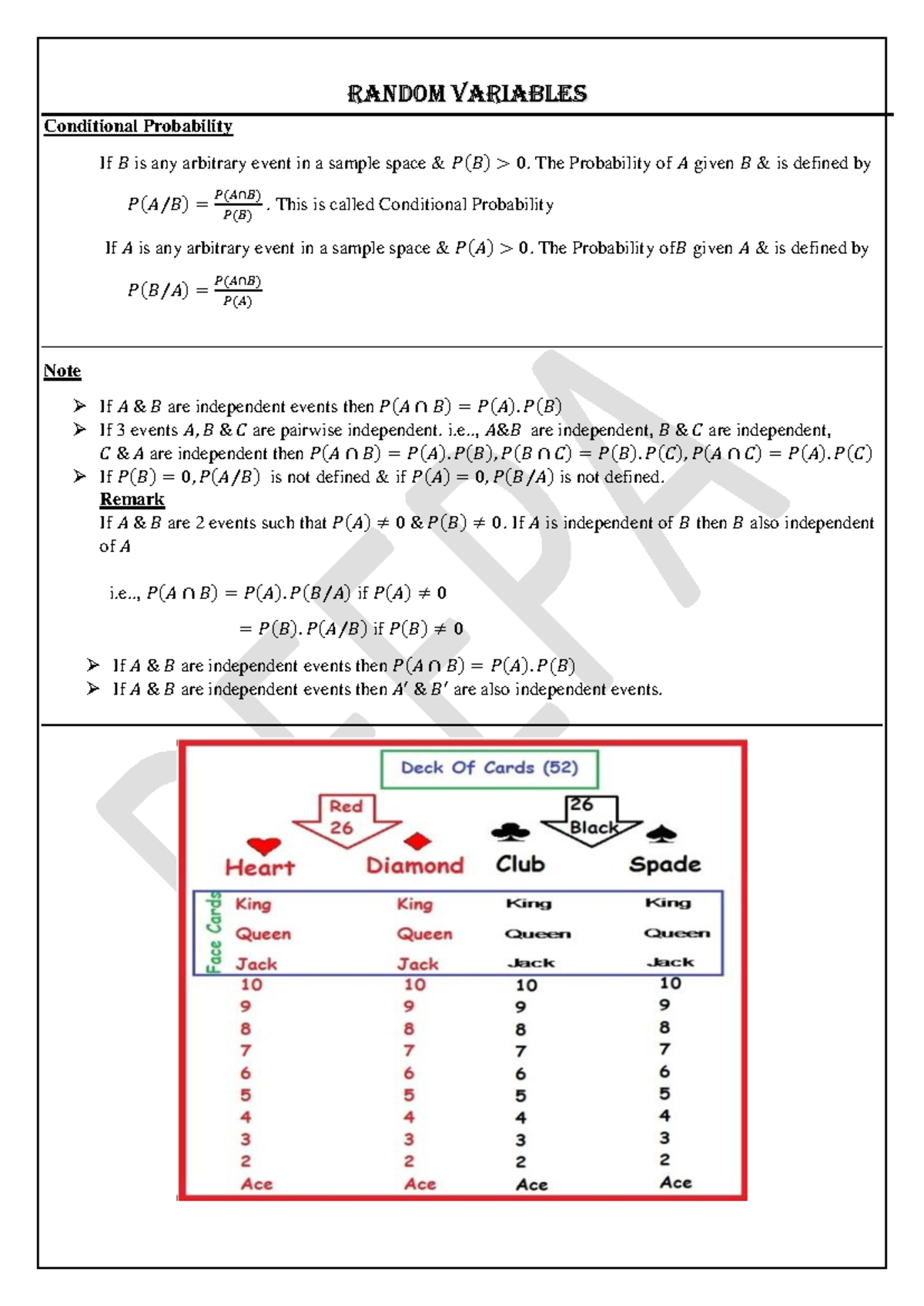 Conditional Probability and Random Variables: Key Concepts and Problems ...