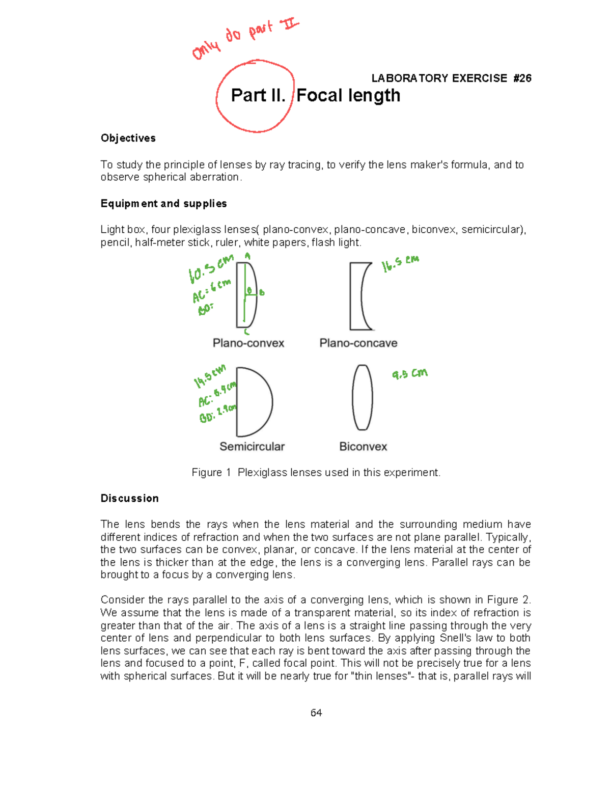 Physics 120 Lab 26: Focal Length & Lens Principles Exercise - Studocu