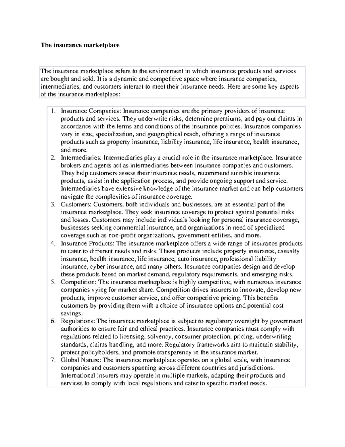 Insurance Marketplace Overview: Key Players and Dynamics - Studocu