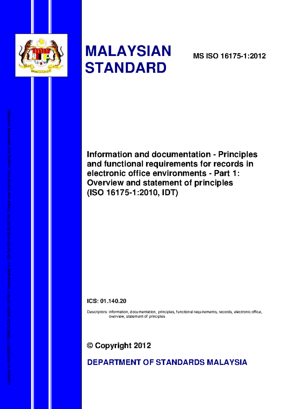 MS ISO 16175-1: Principles & Requirements for ERMS in Digital Offices ...