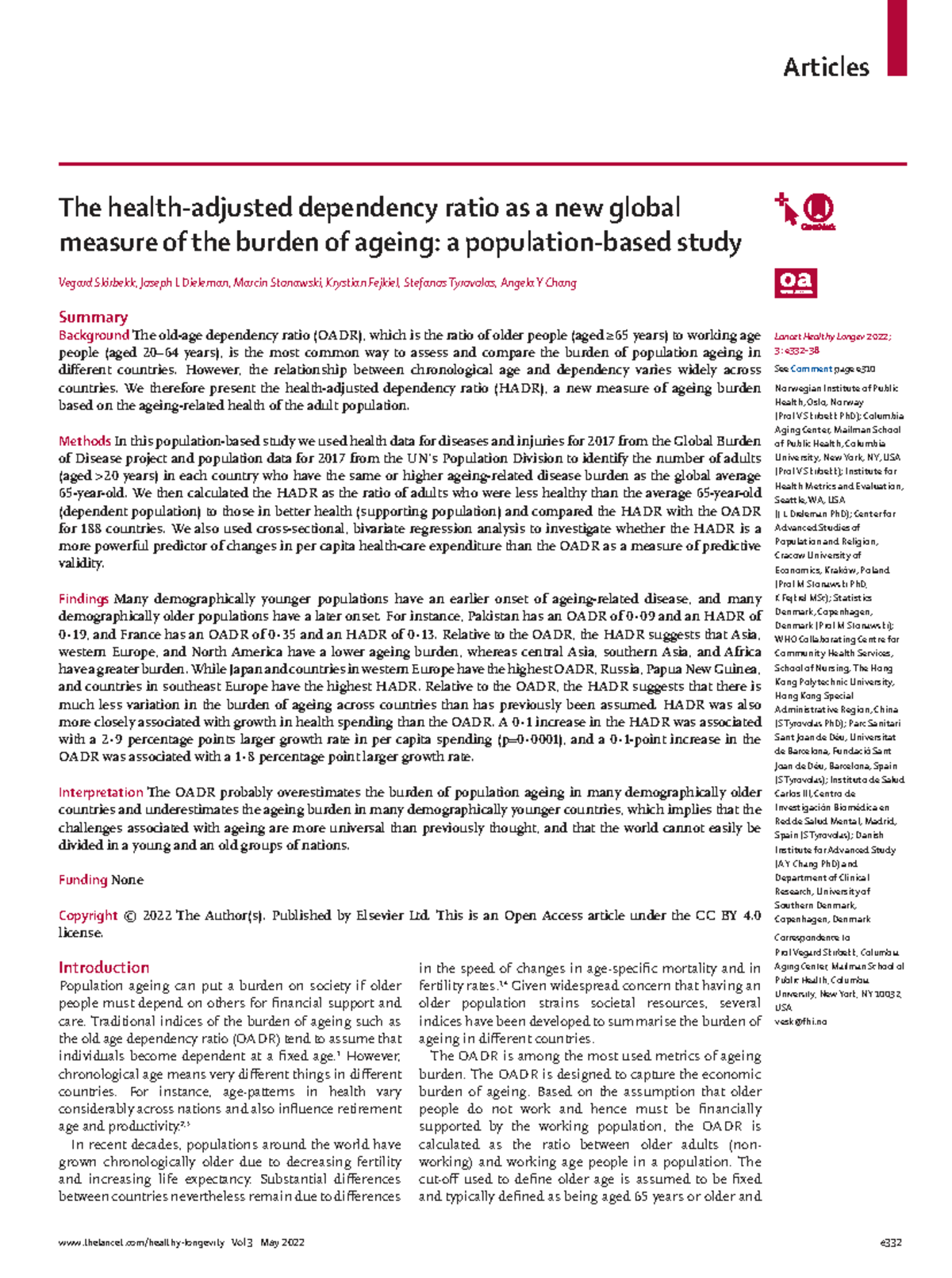 HADR vs OADR: A New Measure of Ageing Burden Analysis - Studocu