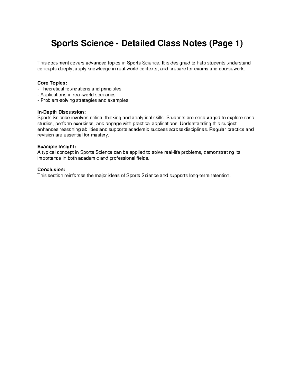 Sports Science Advanced Class Notes (Pages 1 & 2) - Studocu