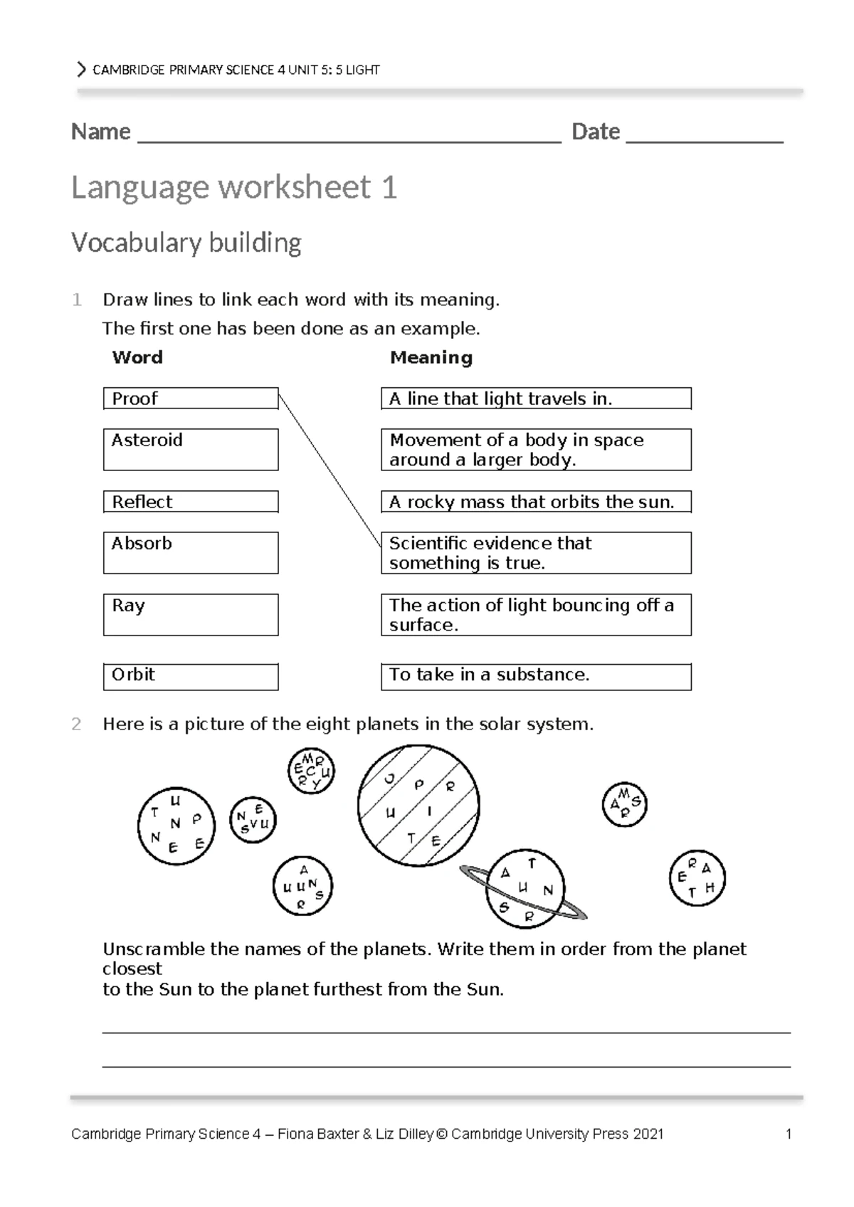 P Science 4 Language Worksheets: Unit 4 Vocabulary and Activities - Studocu