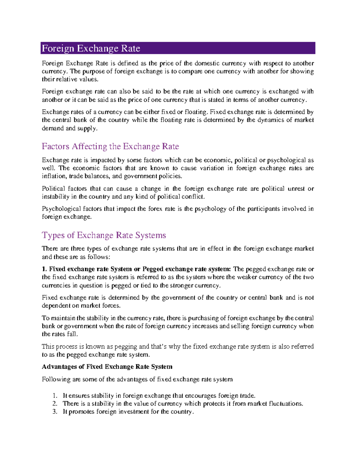 Foreign Exchange Rate Notes - University of Punjab, Hailey College ...