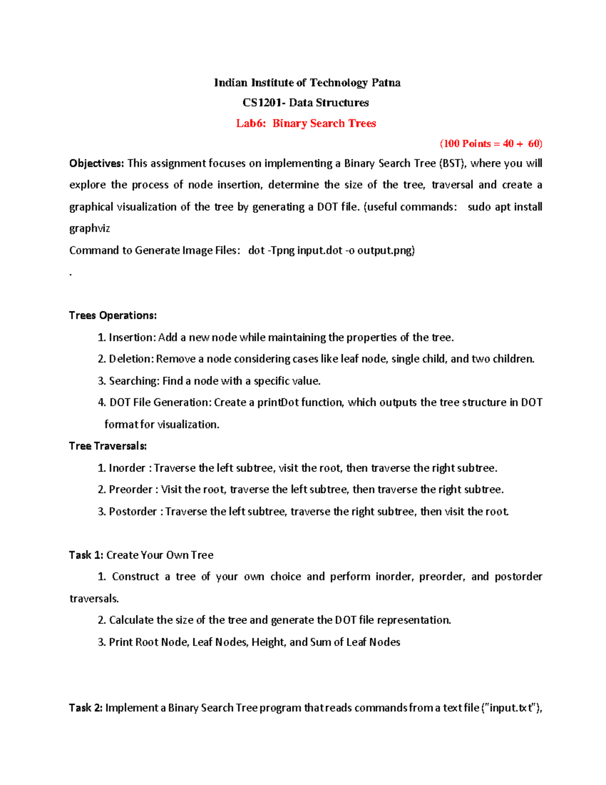 IIT Patna Data Structures Lab 6: Binary Search Trees Implementation ...