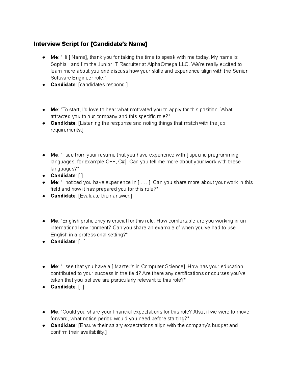 Interview Script Notes for Senior Software Engineer Candidates - Studocu