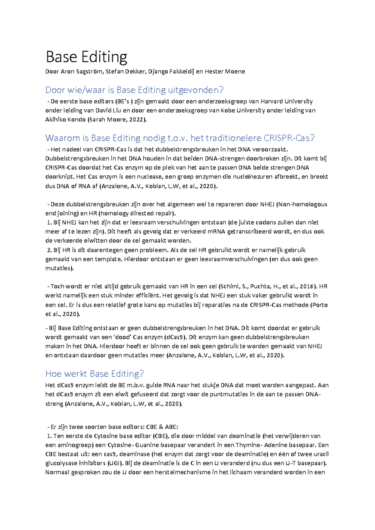 Bio Base Editing Overview and Applications (BIO 2023) - Studeersnel