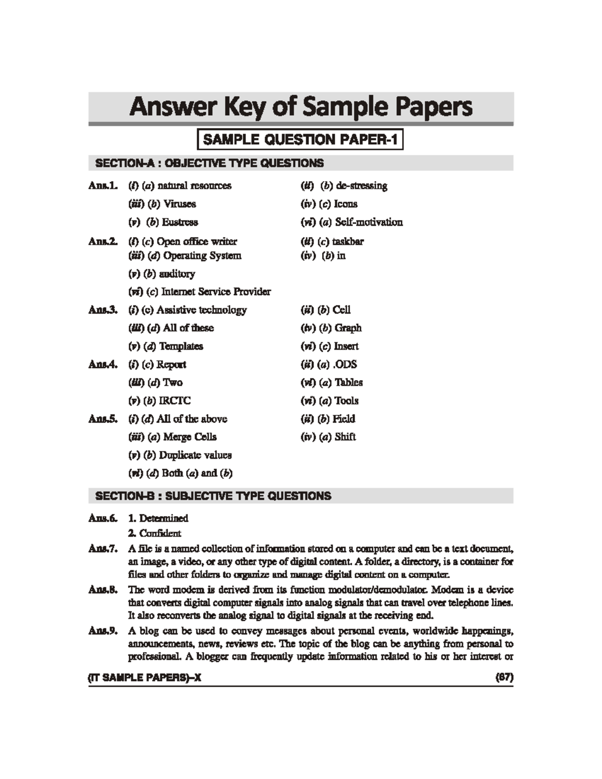 IT Paper-2 - Answers for sample paper - Answer Key of Sample Papers ...