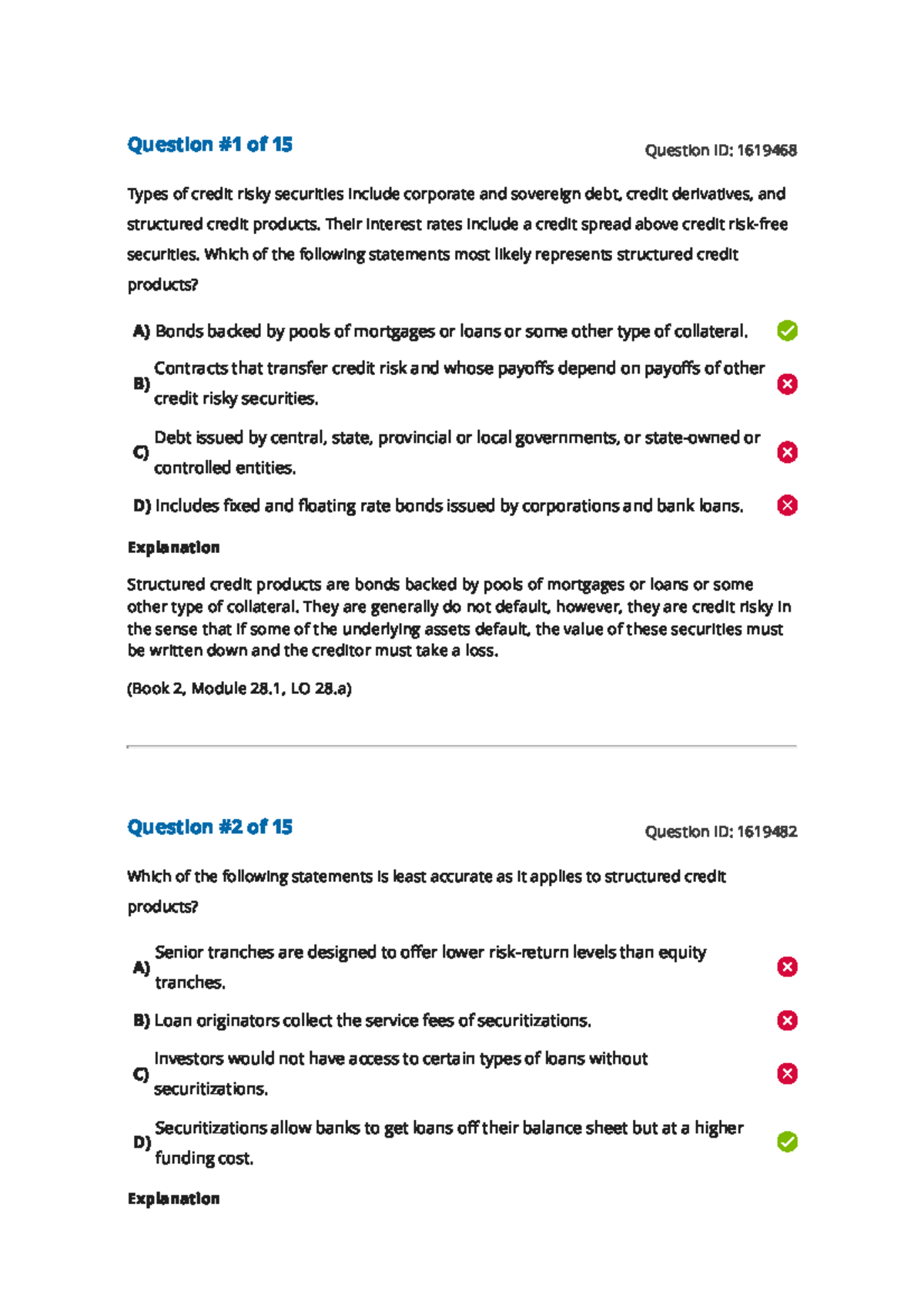 Reading 28: Structured Credit Risk - Quiz Answers and Explanations ...