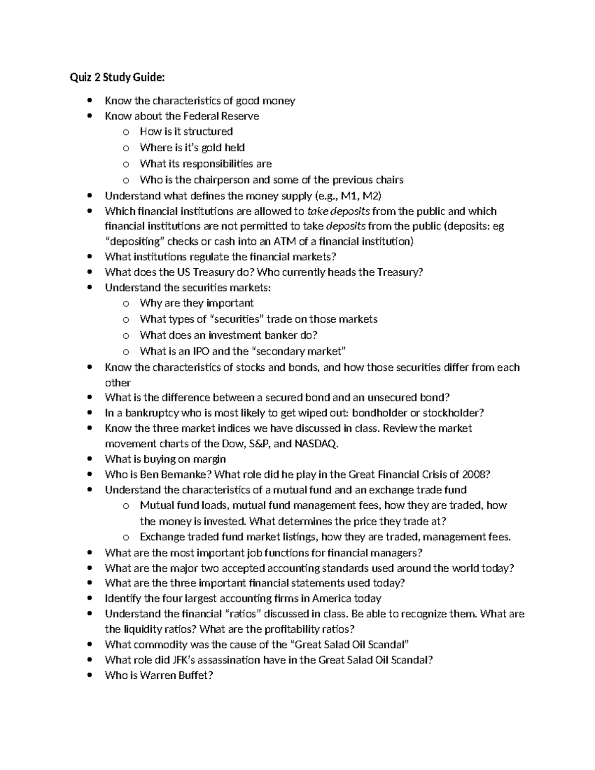 Quiz 2 Study Guide Fall 2023 - Quiz 2 Study Guide: Know the ...