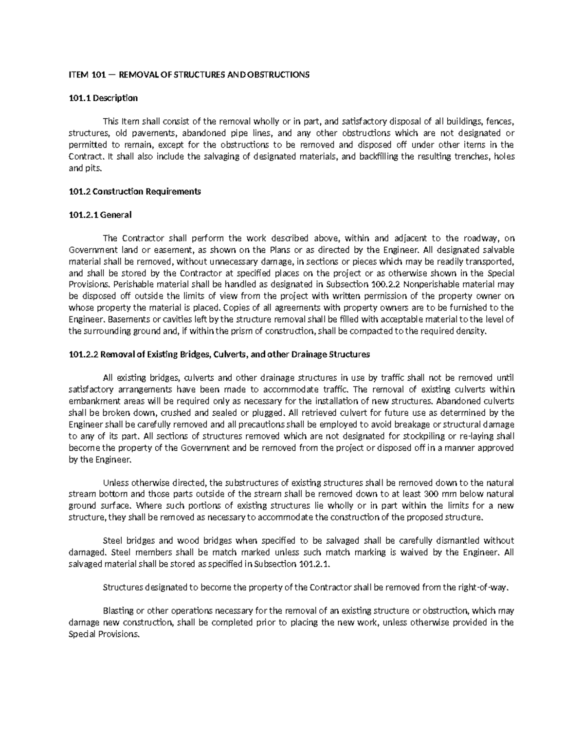 ITEM 101 - Removal of Structures and Obstructions Guidelines - Studocu