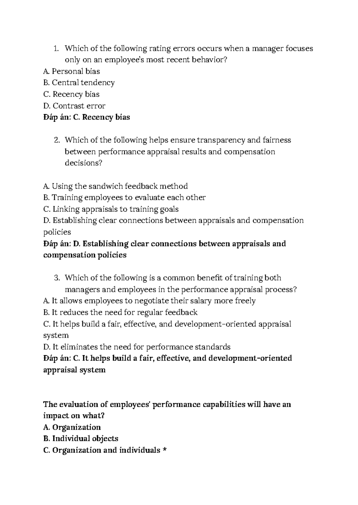 Performance Appraisal Quiz - HRM 101: Key Concepts & Errors - Studocu