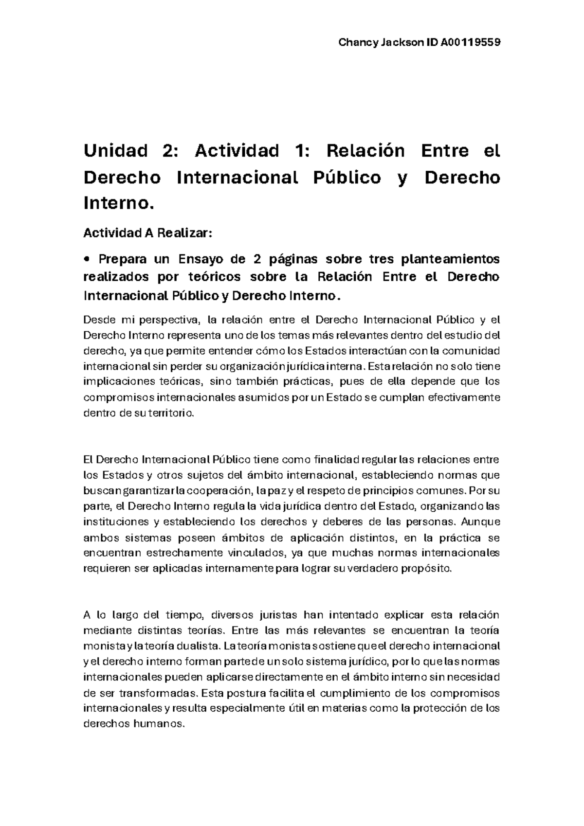 Unidad 2: Actividad 1 - Ensayo sobre Derecho Internacional y Derecho ...
