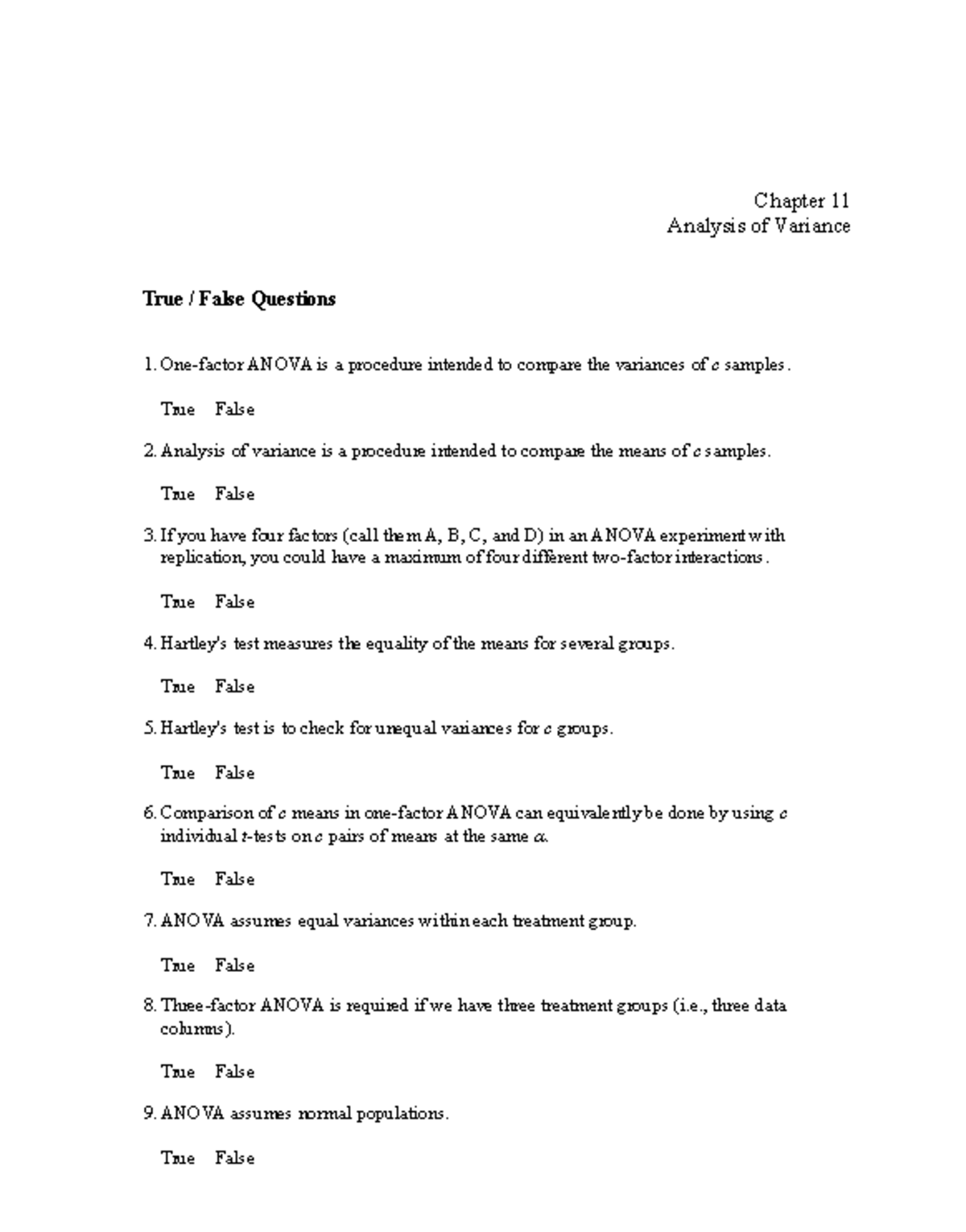 Chap-11 - Test Bank: Analysis of Variance Questions & Answers - Studocu