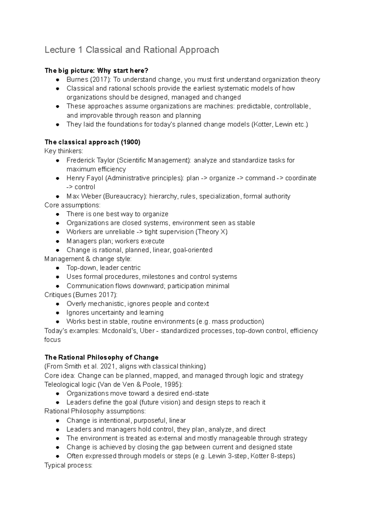 Lecture 1: Classical & Rational Approaches to Change Management ...