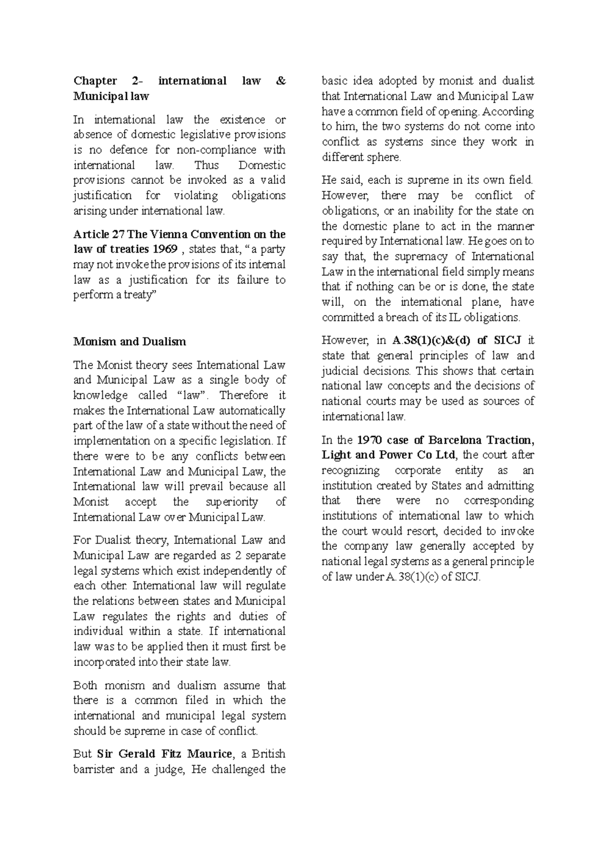 Note (Midterm) PIL - Chapter 2 - international law & Municipal law In ...