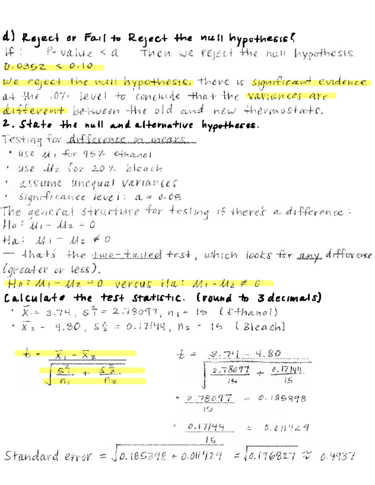 Statistics Test: Null Hypothesis Analysis and Test Statistic ...