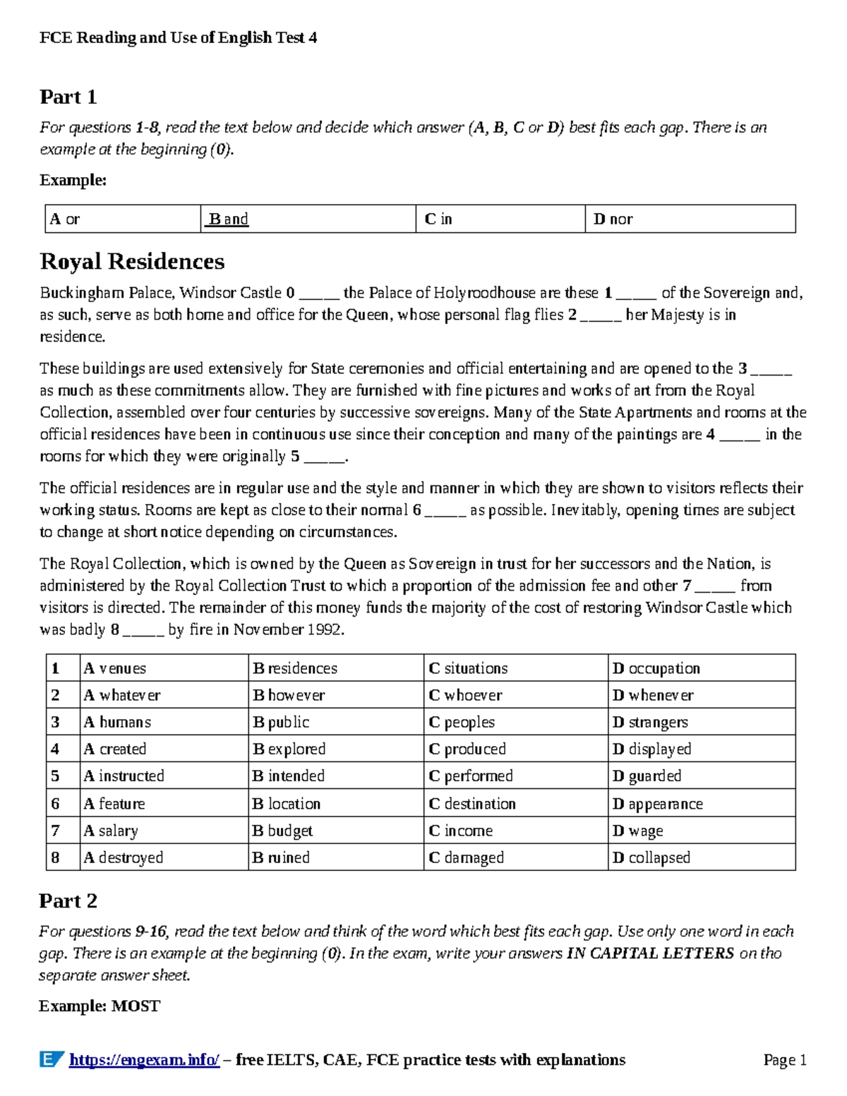 FCE Reading and Use of English Test 4 Printable: Practice & Answers ...