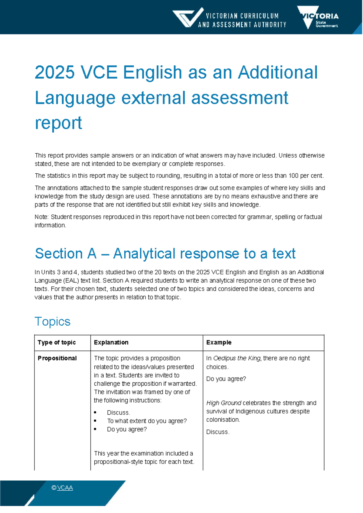2025 VCE EAL External Assessment Report: Sample Responses & Analysis ...