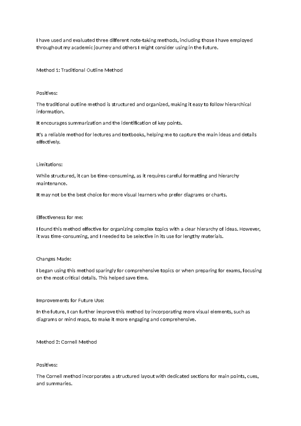 Evaluation of Three Note-Taking Methods for Effective Learning - Studocu