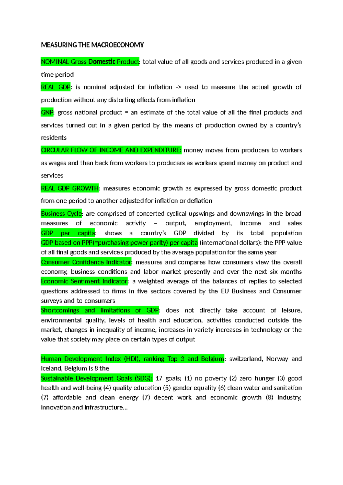 Macroeconomics Test Summary: Key Concepts and Indicators - Studocu