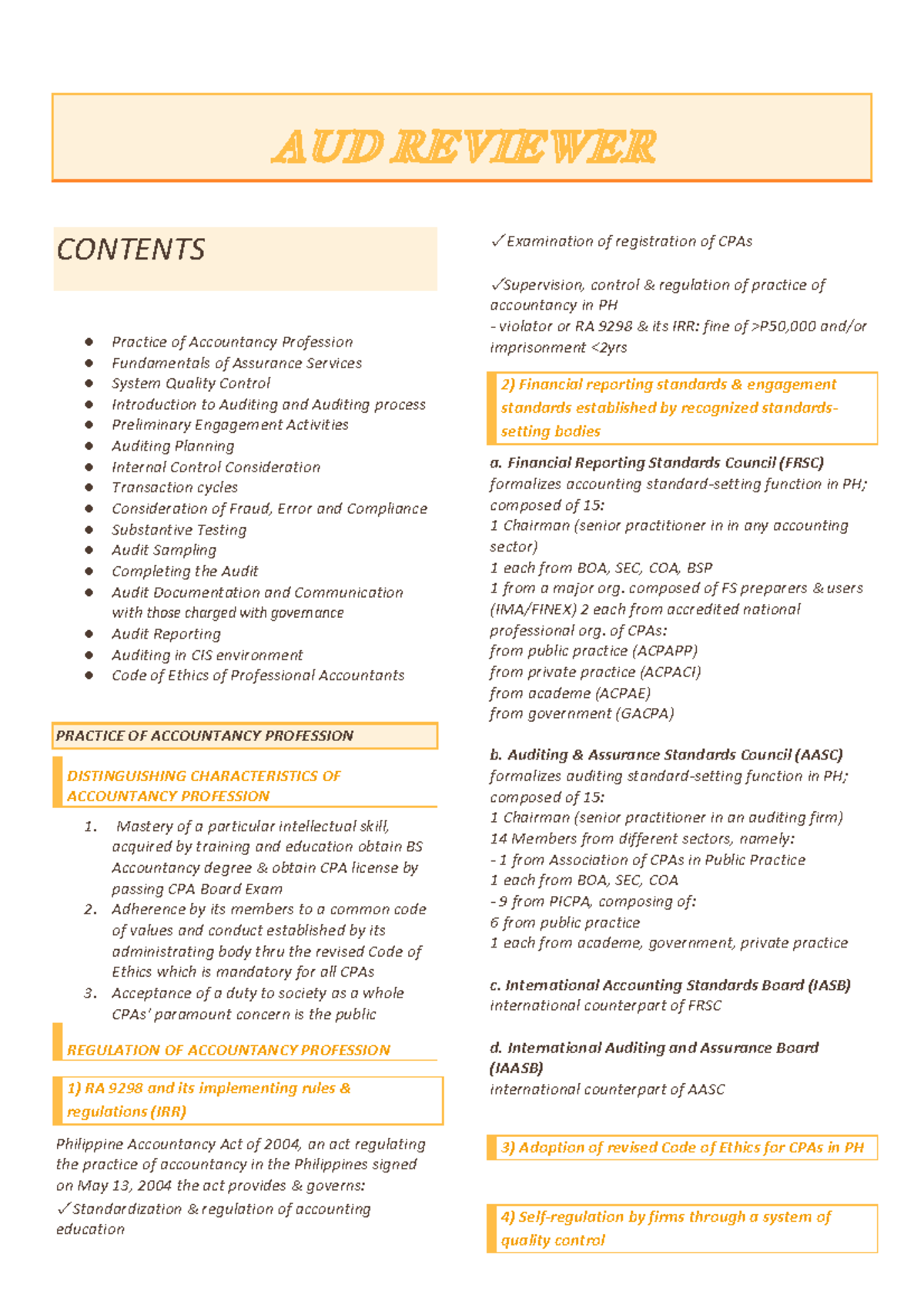 AUD- Final Exam Review - Key Concepts in Auditing and Assurance - Studocu