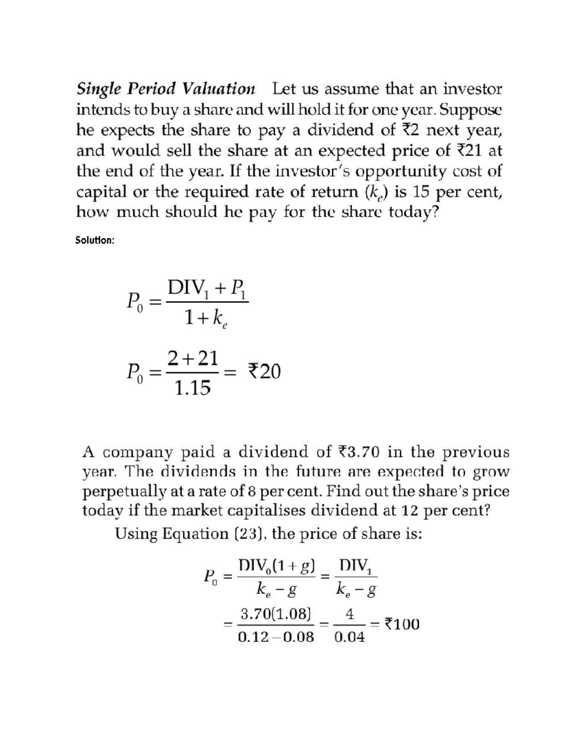 Equity Valuation Formulas: Single Period Analysis and Calculations ...