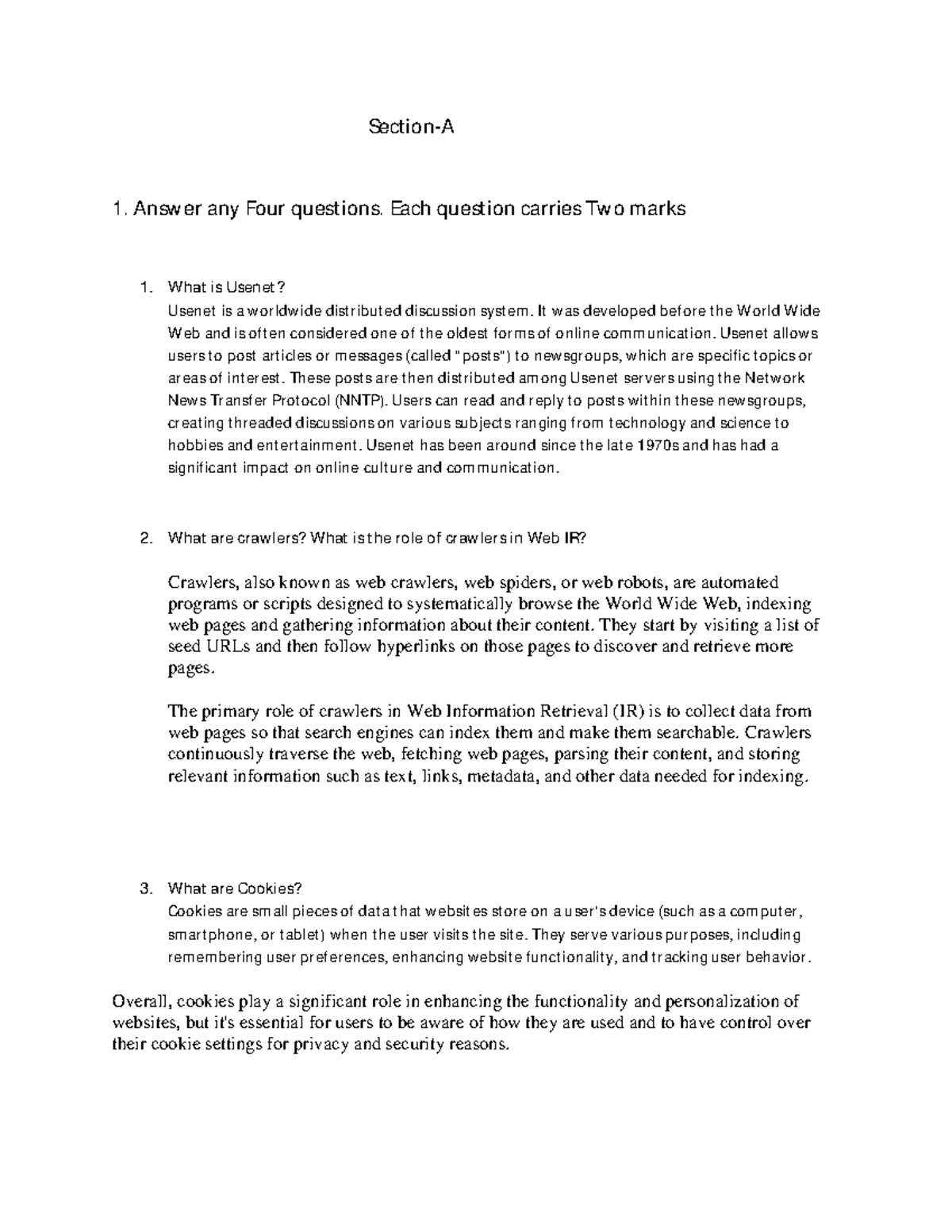 IT Model Paper 5: Answer Any Four Questions (Each 2 Marks) - Studocu