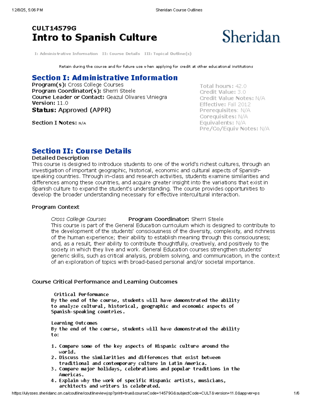 CULT14579G Intro to Spanish Culture I: Course Outline & Details - Studocu