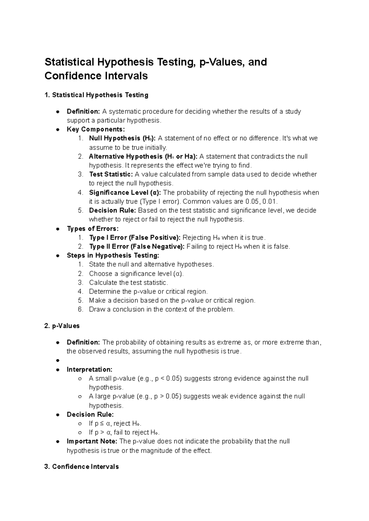 Statistical Hypothesis Testing & Confidence Intervals: Key Concepts for ...