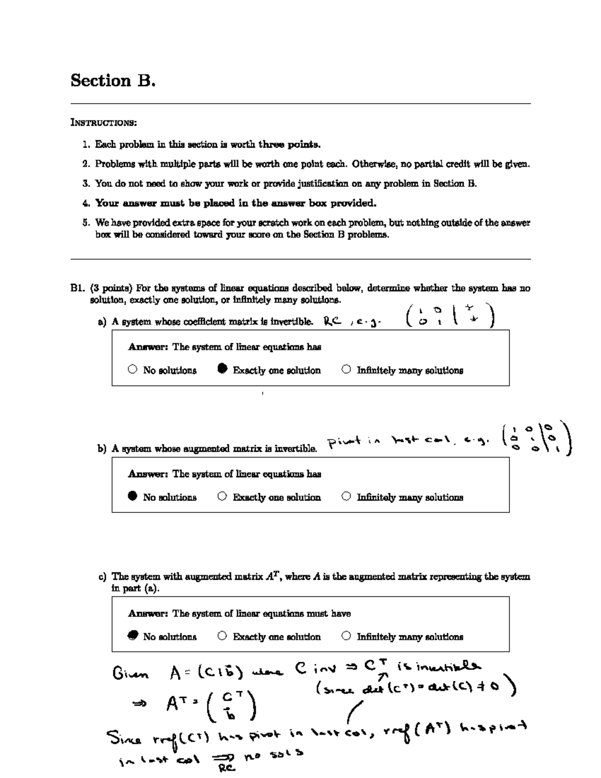 Practice Final Solutions for Linear Algebra (C15) - Studocu