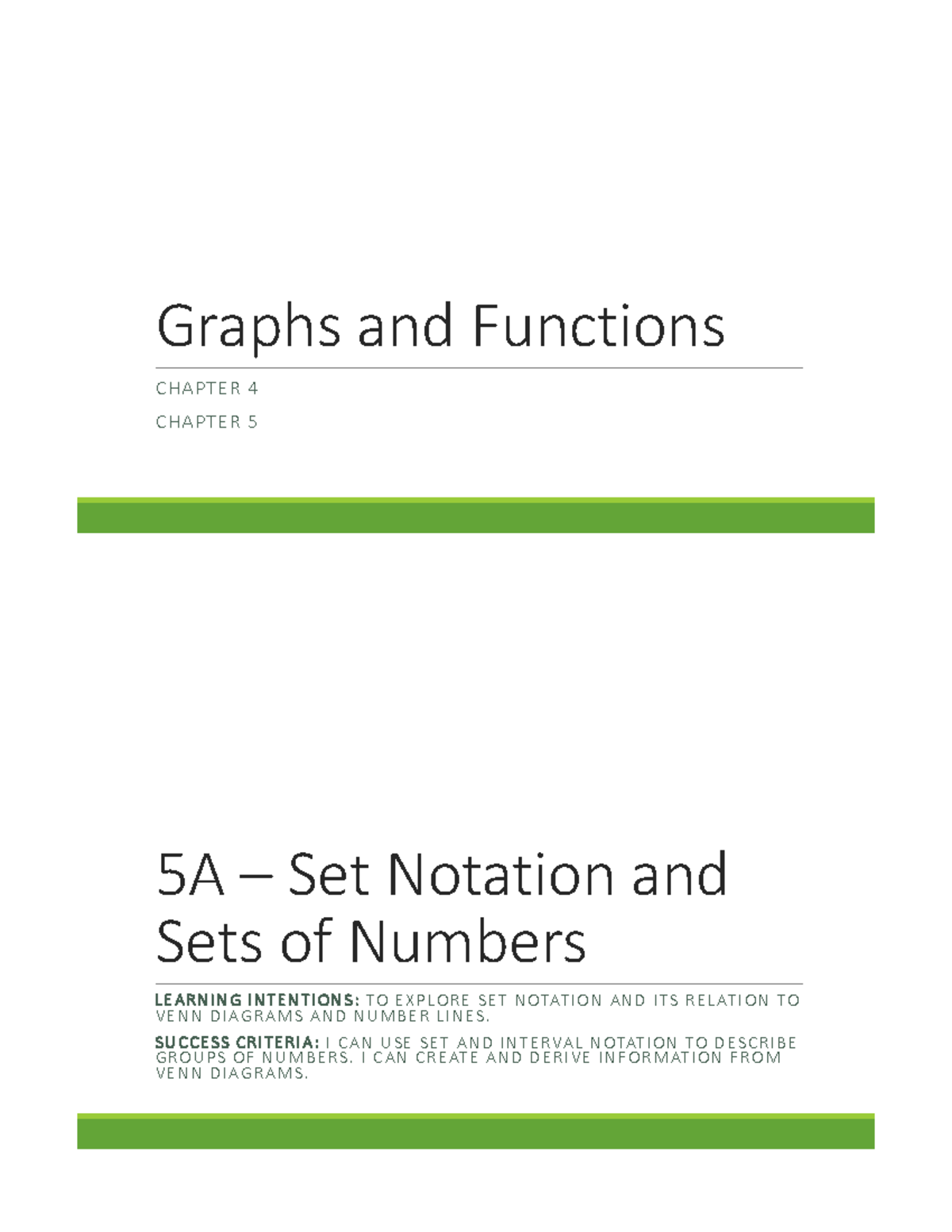 Graphs and Functions: CH 4 & 5 - Set Notation, Domain, and Range ...