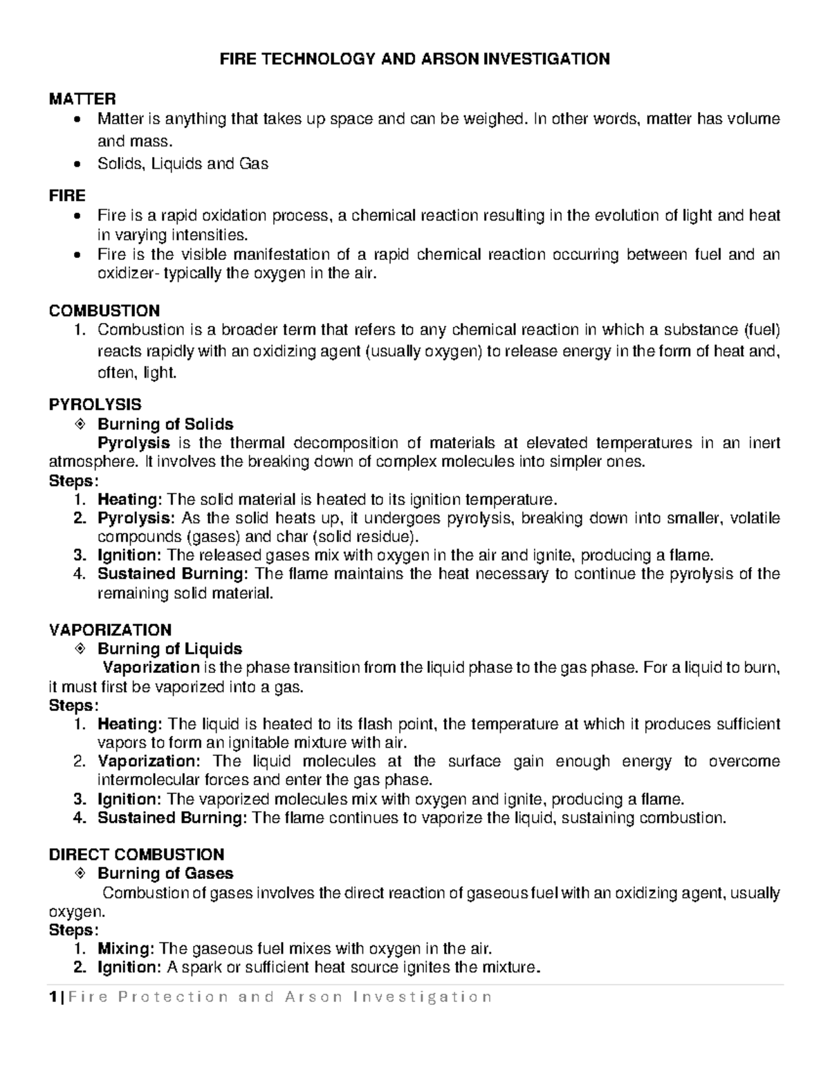 FIRE TECHNOLOGY AND ARSON INVESTIGATION: Preliminary Notes on ...