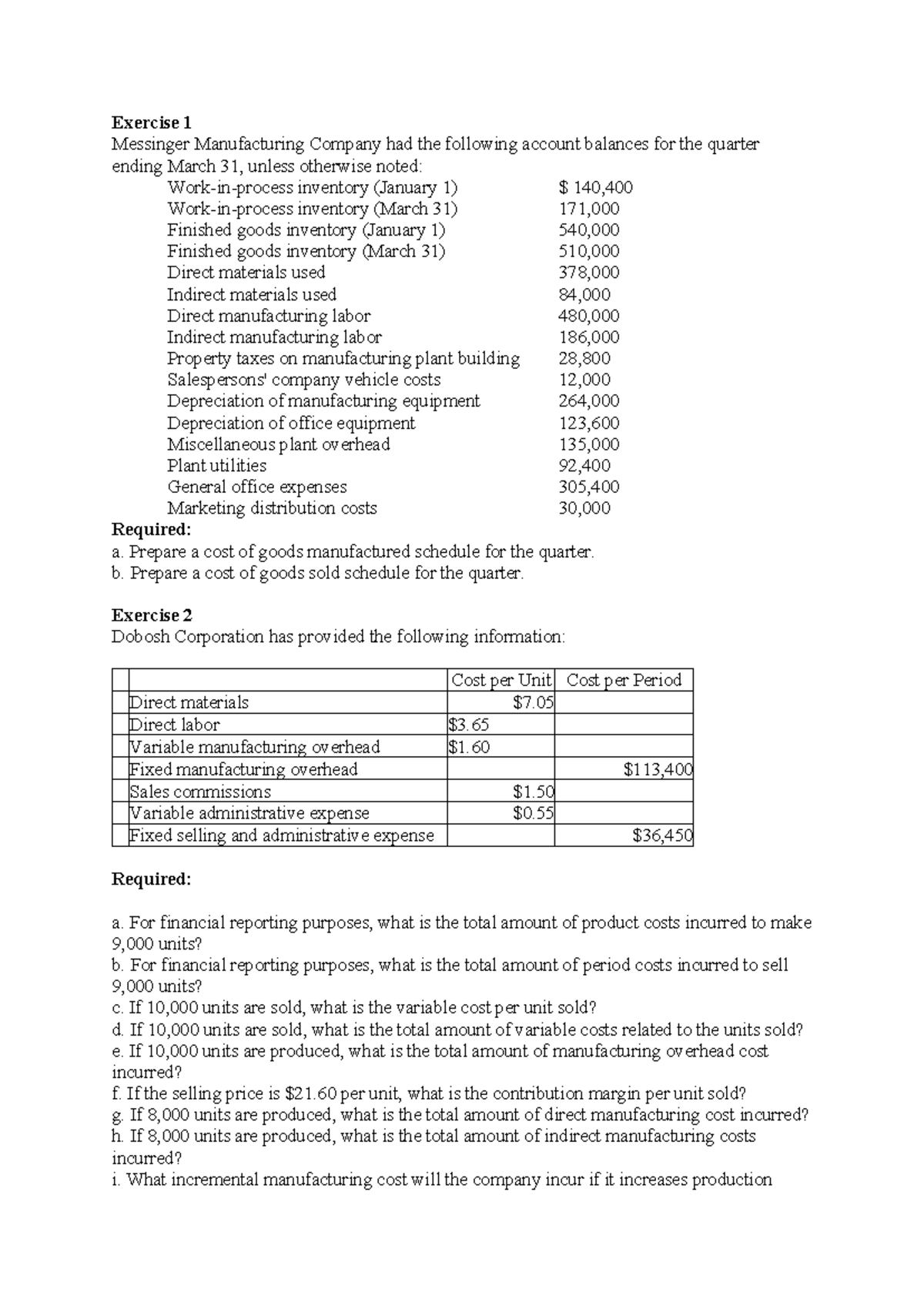 Additional Exercises for Cost Accounting (Chap 2) - Studocu