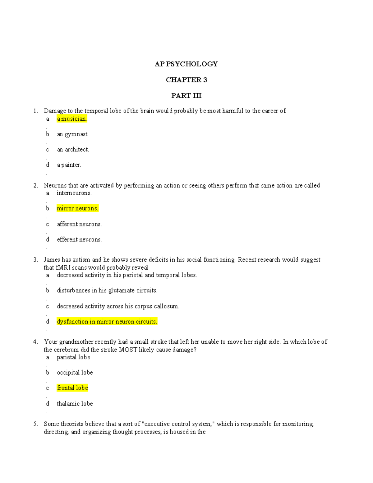 AP PSYCHOLOGY CHAPTER 3 PART 1 - Brain Functions and Damage Insights ...