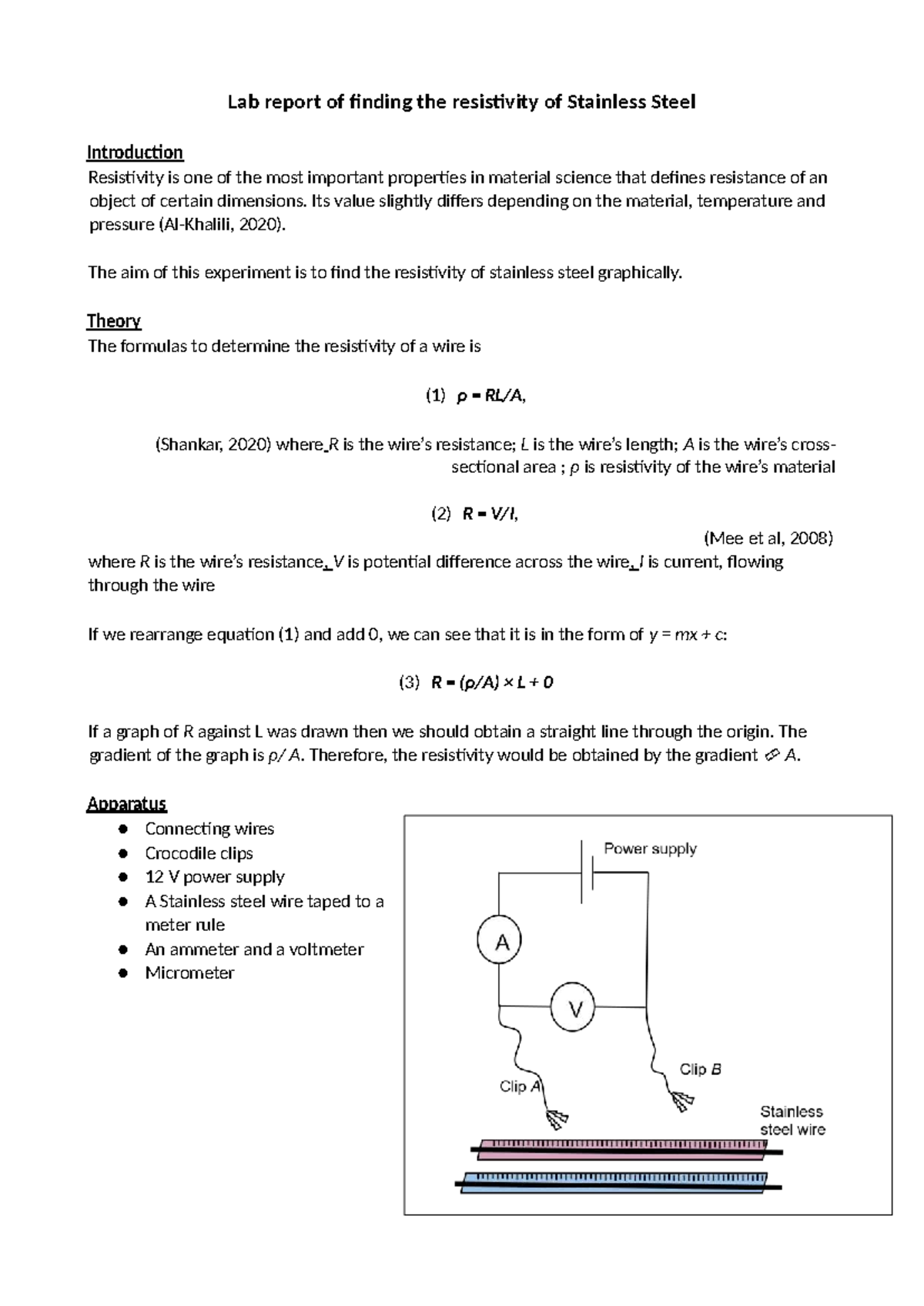 Lab Report: Finding the Resistivity of Stainless Steel (PHYS 101) - Studocu