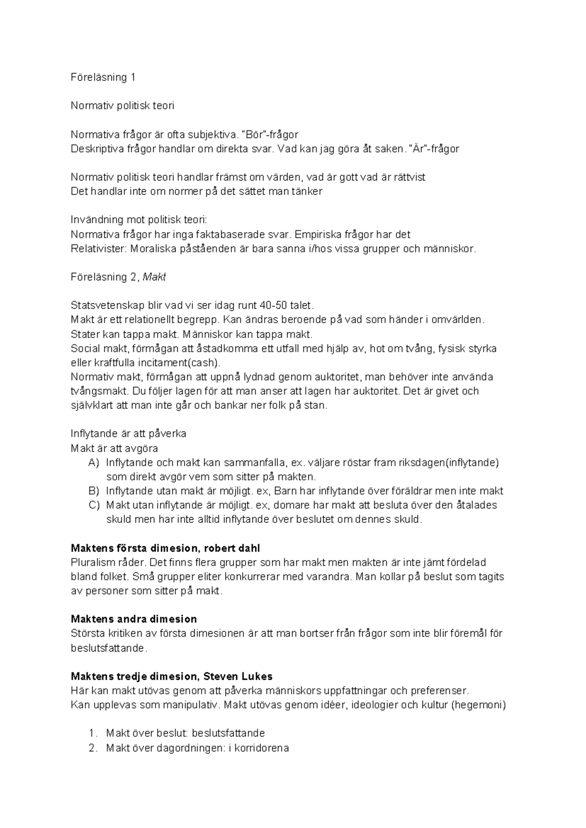Föreläsningsanteckningar 1-7 i Normativ Politisk Teori (Kurskod) - Studocu