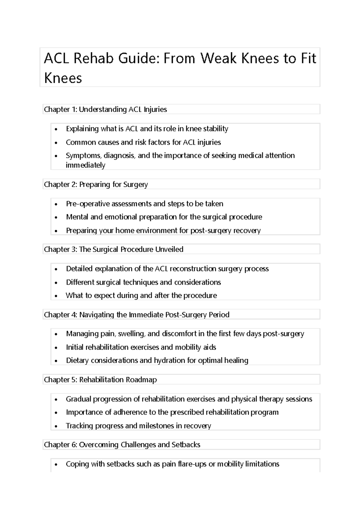 Ebook Guide to ACL Rehab: From Injury to Recovery Journey - Studocu