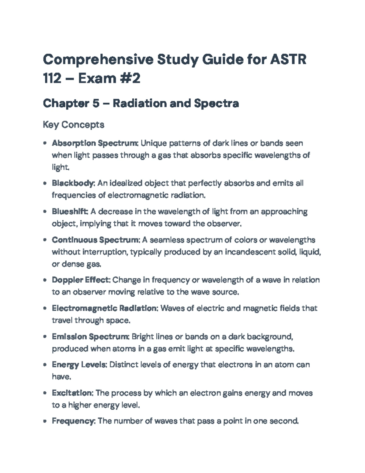 Study Sheet for ASTR 112 – Midterm Exam #2: Key Stellar Concepts - Studocu