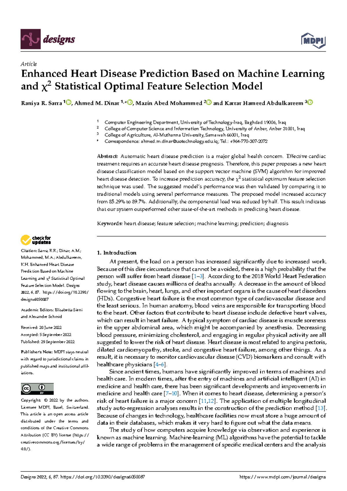 Enhanced Heart Disease Prediction Using SVM and χ2 Feature Selection ...