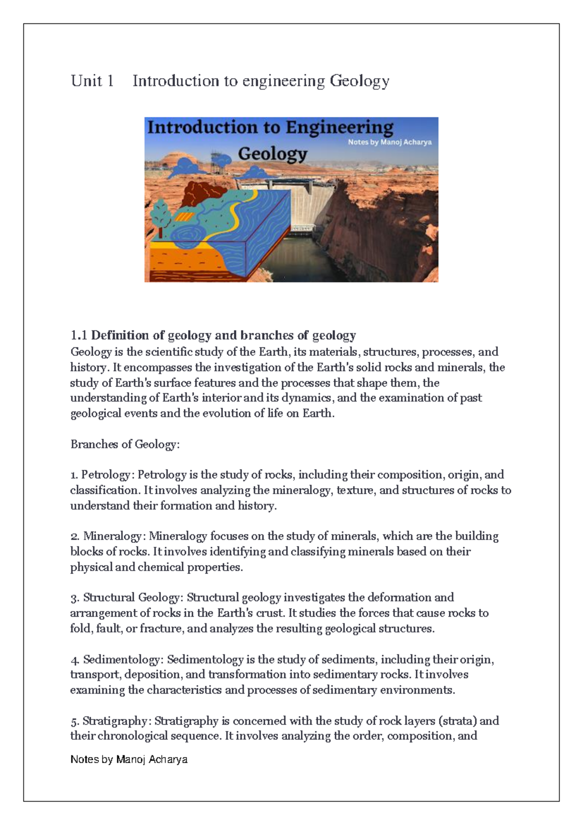 Unit 1: Introduction to Engineering Geology - Key Concepts and Branches ...