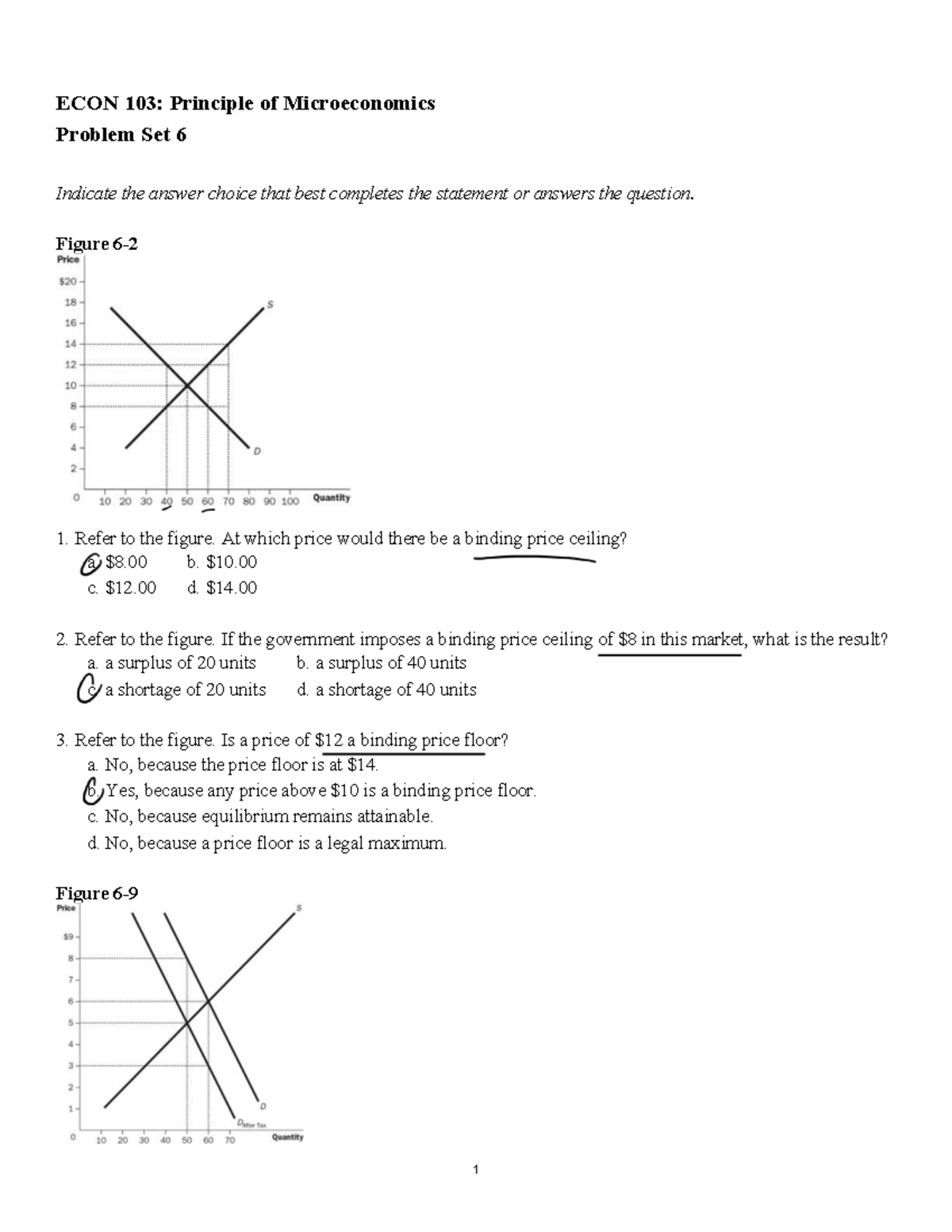 ECON 103: Microeconomics Problem Set 6 - Price Ceilings & Taxes - Studocu