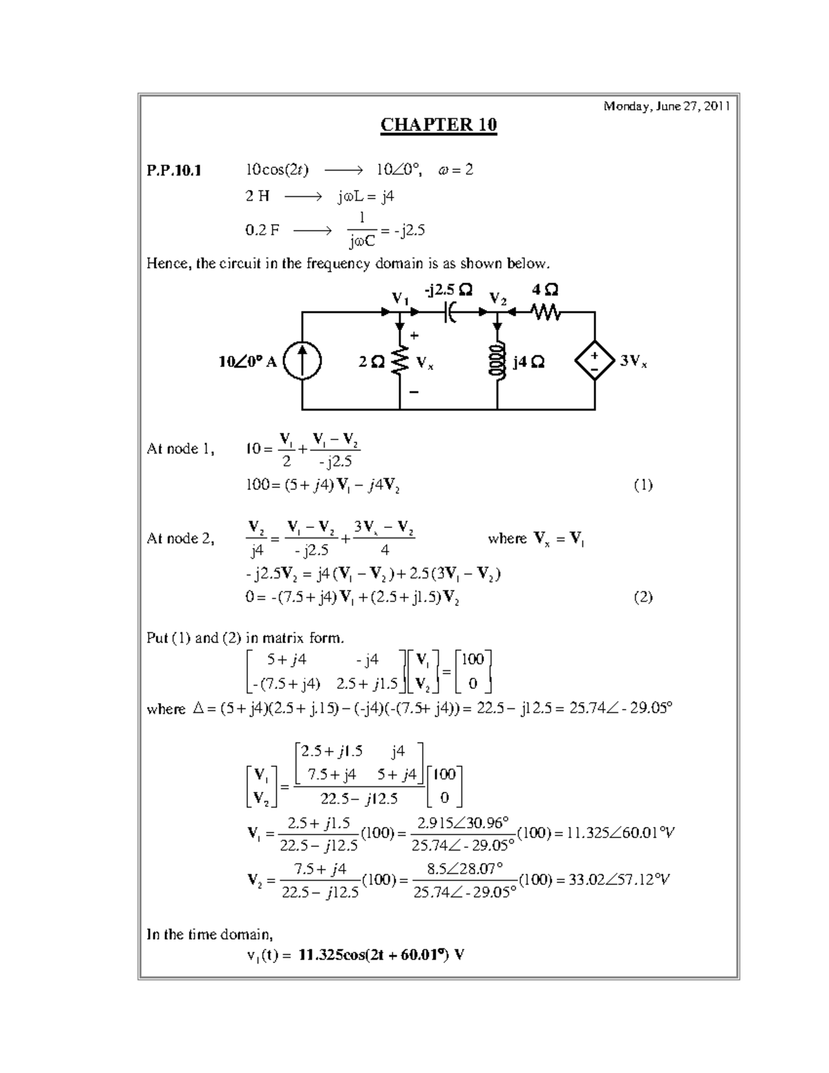 Fundamentals of Electric Circuit (Course Code) Chapter 10 Solutions ...