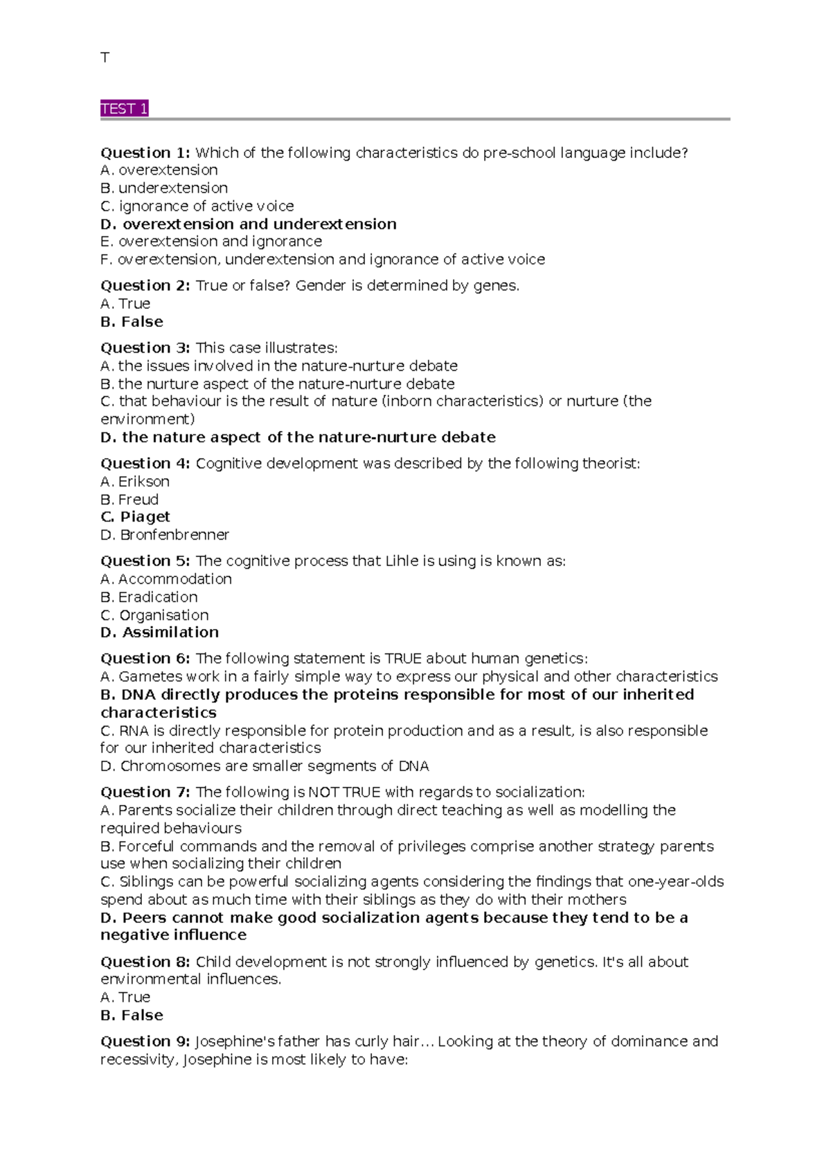 Psychology 101: Practice Test Questions and Answers - Studocu