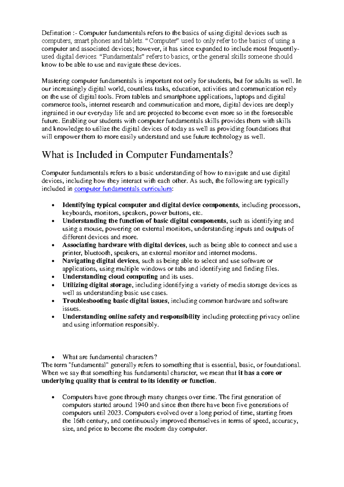 BCA101 - Unit 1 Computer Fundamentals Summary and Notes - Studocu